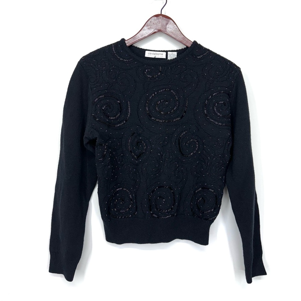 Vintage Liz Claiborne Collection Lambswool Blend Wimsy Iridescent Beaded Sweater